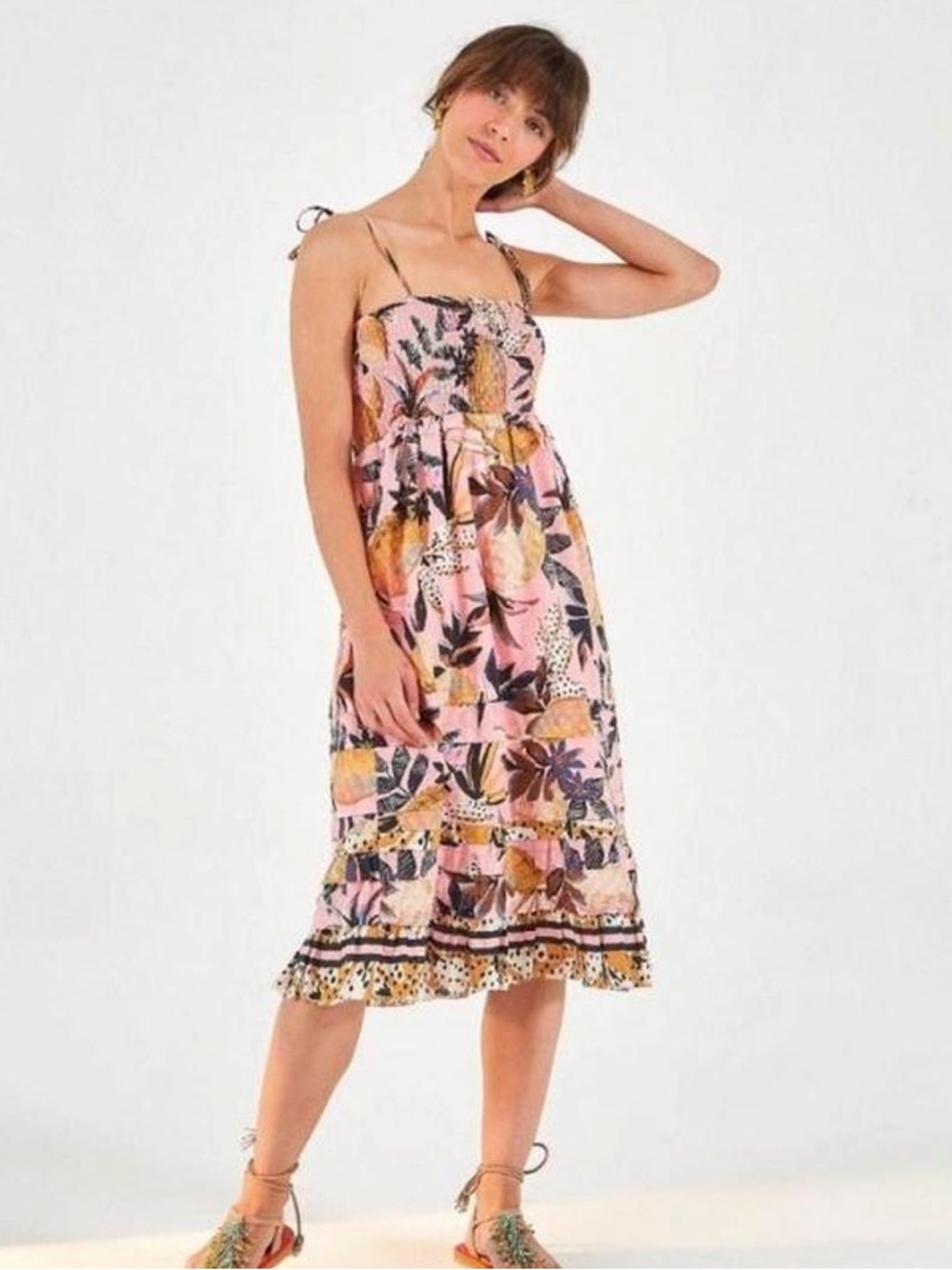 FARM Rio Pink Multicolor Floral Midi Dress